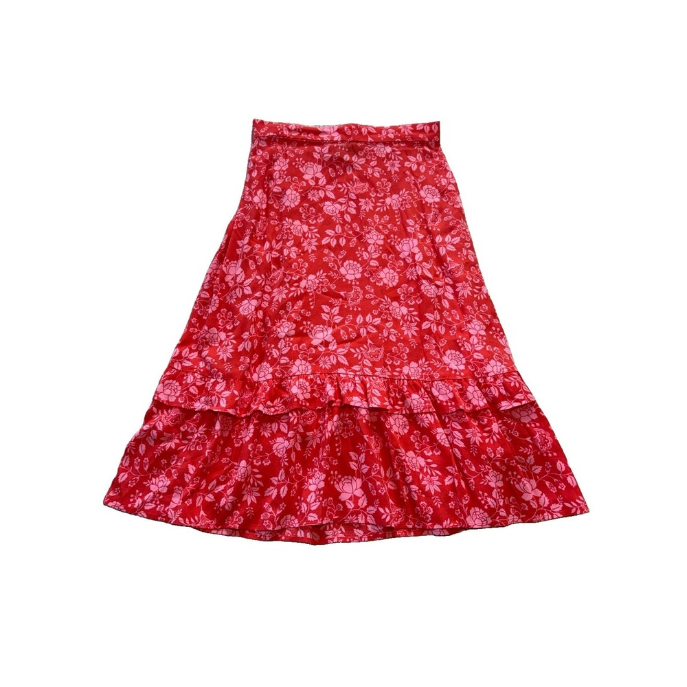 TALBOTS Ruffle Tiered Midi Skirt Women's Small Petite Floral Paisley Garden Boho